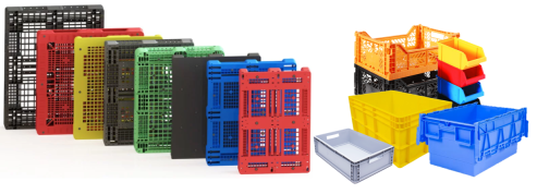 Warehouse pallets and plastic storage containers for logistics in UAE